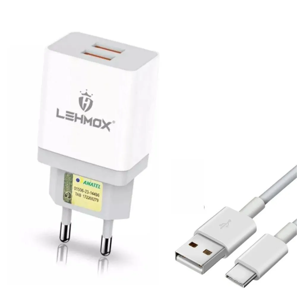 Carregador Rápido Duas portas USB com cabo Conector tipo C