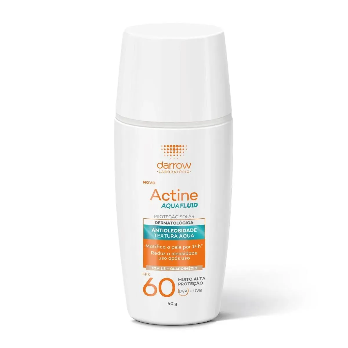 Protetor solar facial Actine Aquafluid FPS 60 cor claro/médio 40g