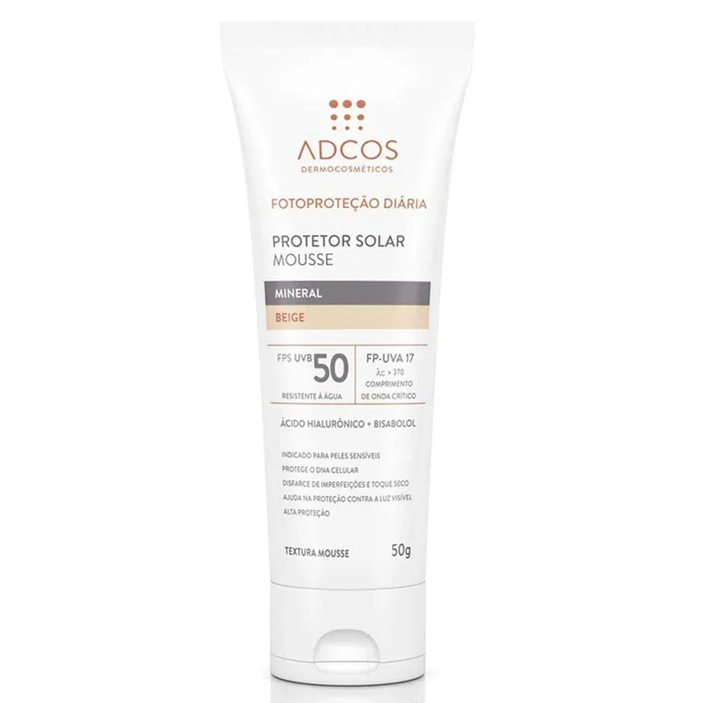 Protetor Solar Adcos Mousse Mineral Tonaliz Beige FPS50 50g