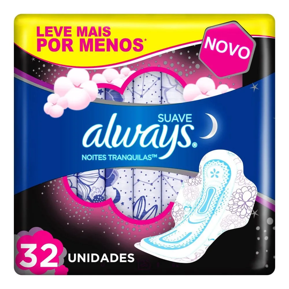 Absorvente Always Noturno Noites Tranquilas Suave Abas 32 unidades