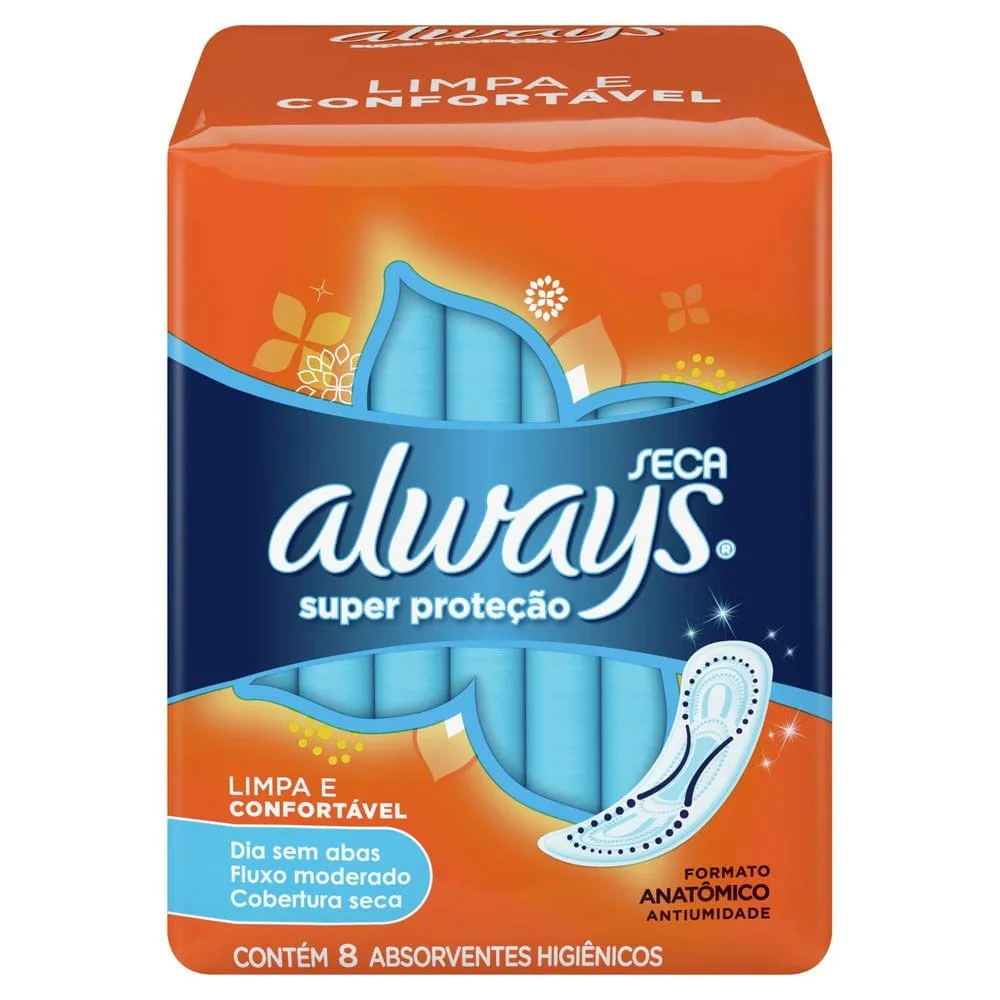 Absorvente Always Super Proteção Seca Sem Abas 8 unidades