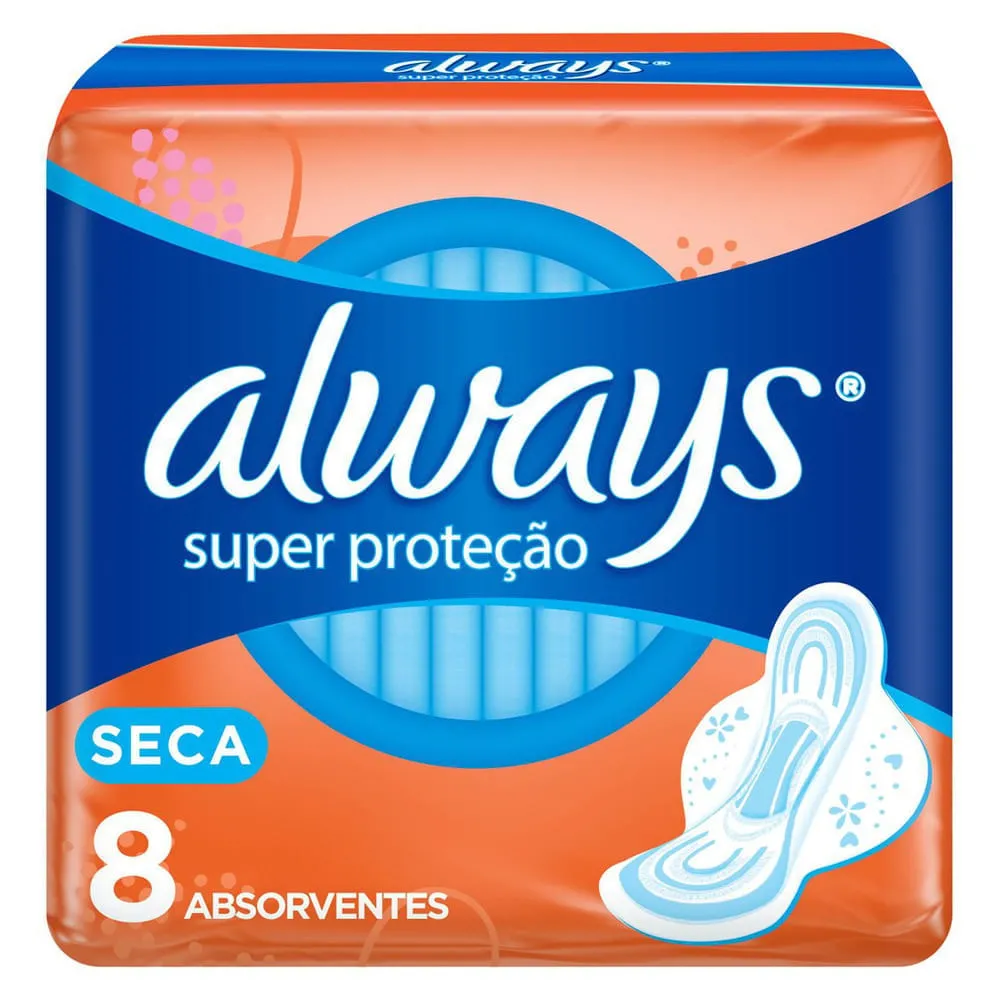 Absorvente Externo Always Super Proteção Cobertura Seca com Abas | Com 8 Unidades
