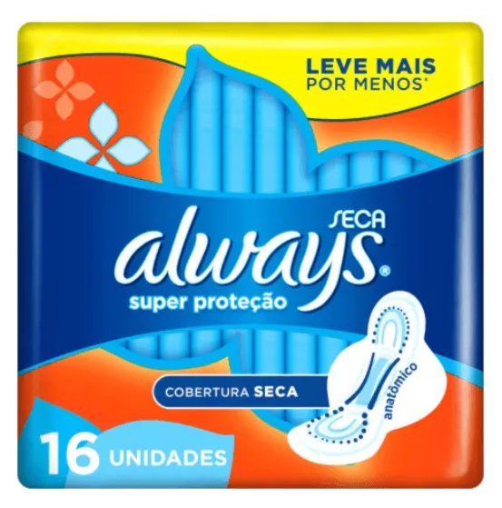 Absorvente Always Super Proteção Cobertura Seca com Abas 16 unidades