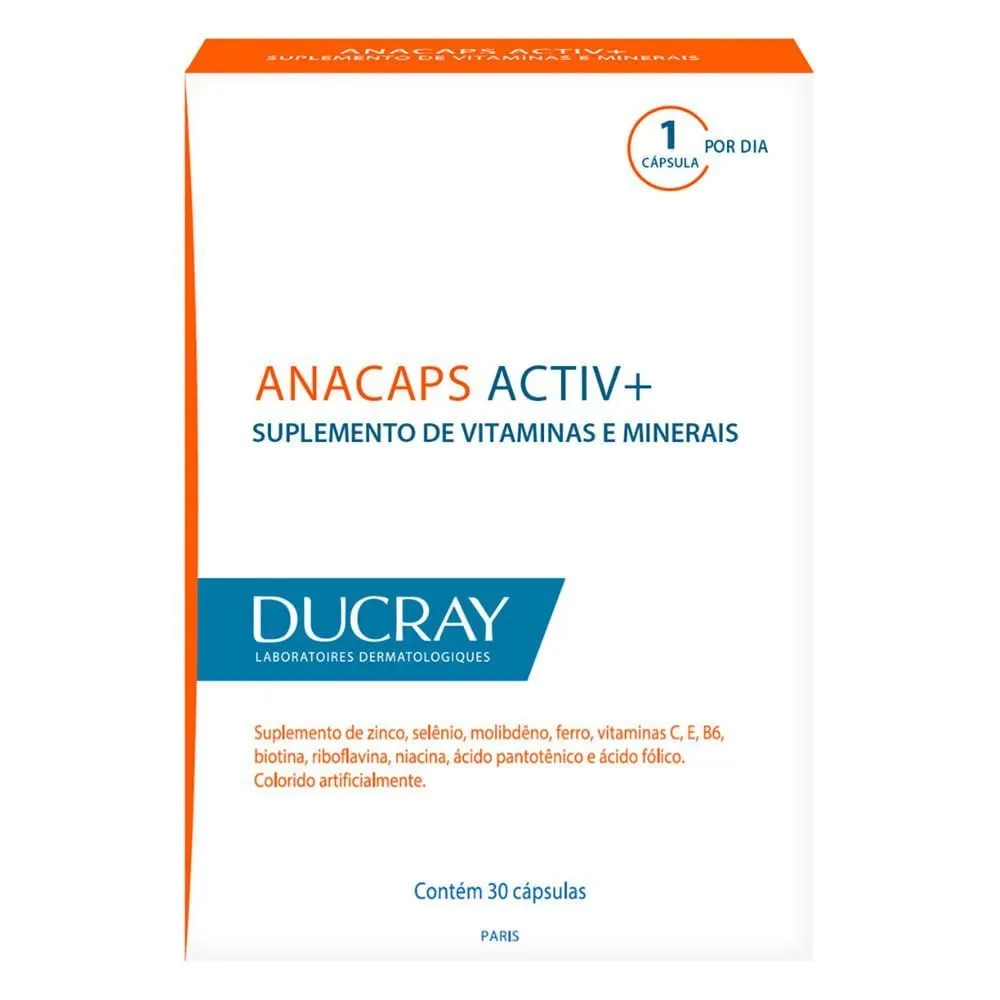 Anacaps Activ+ Ducray Vitamina p/Cabelos e Unhas 30 Cápsulas