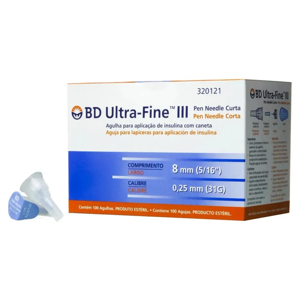 Agulha BD Ultra-Fine 8mm para Caneta de Insulina 100 Unidades