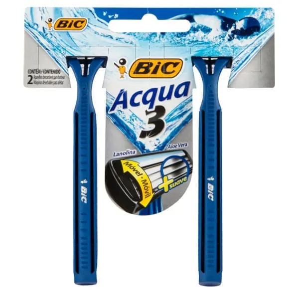 Aparelho De Barbear Bic Acqua 3 Azul com 2 unidades