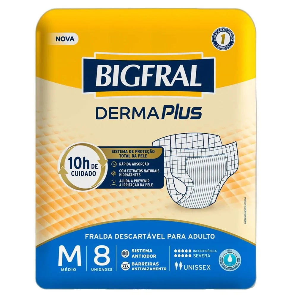 Fralda Geriátrica Bigfral Derma Plus M 8 Unidades