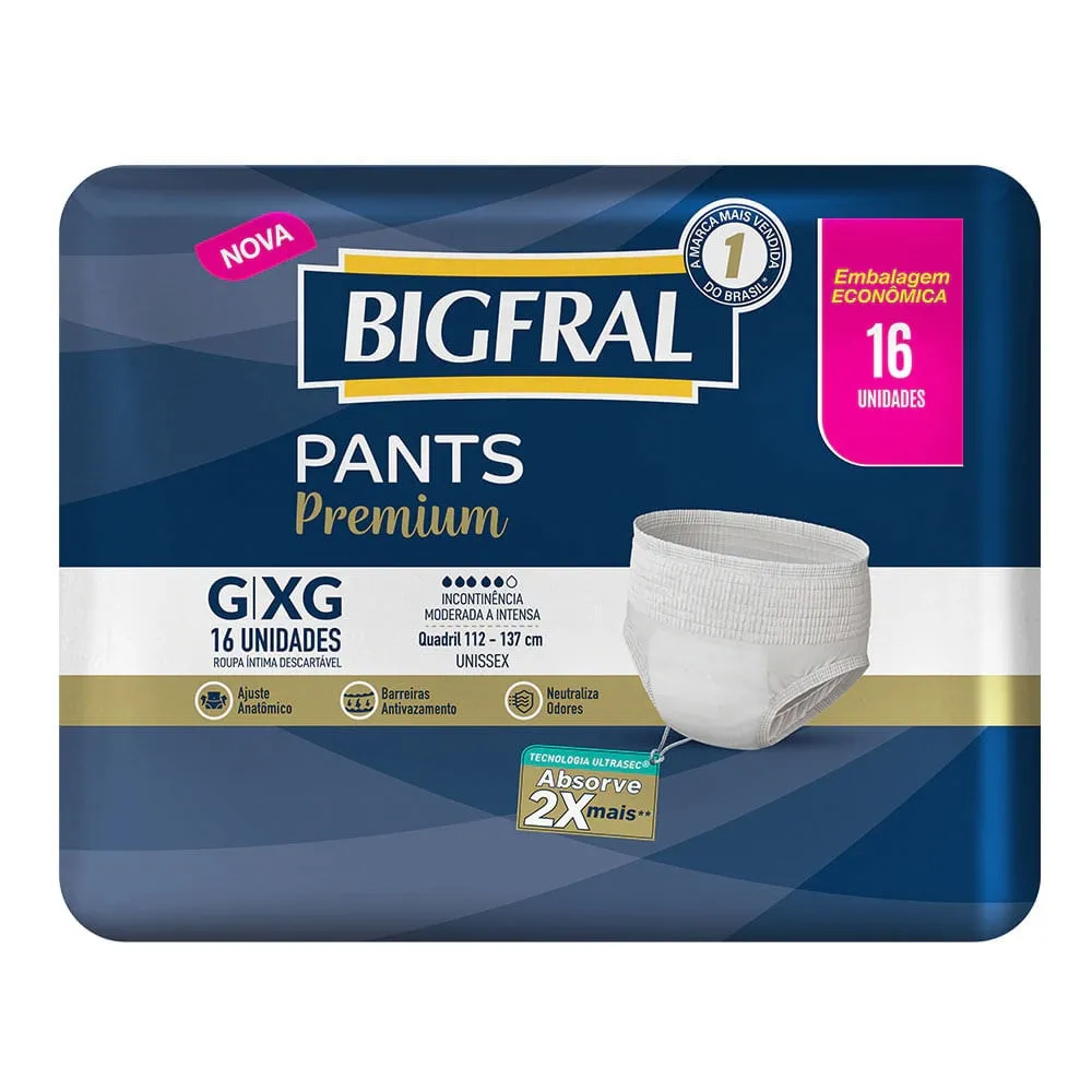 Roupa Íntima Descartável Bigfral Pants Premium G/XG 16 unidades