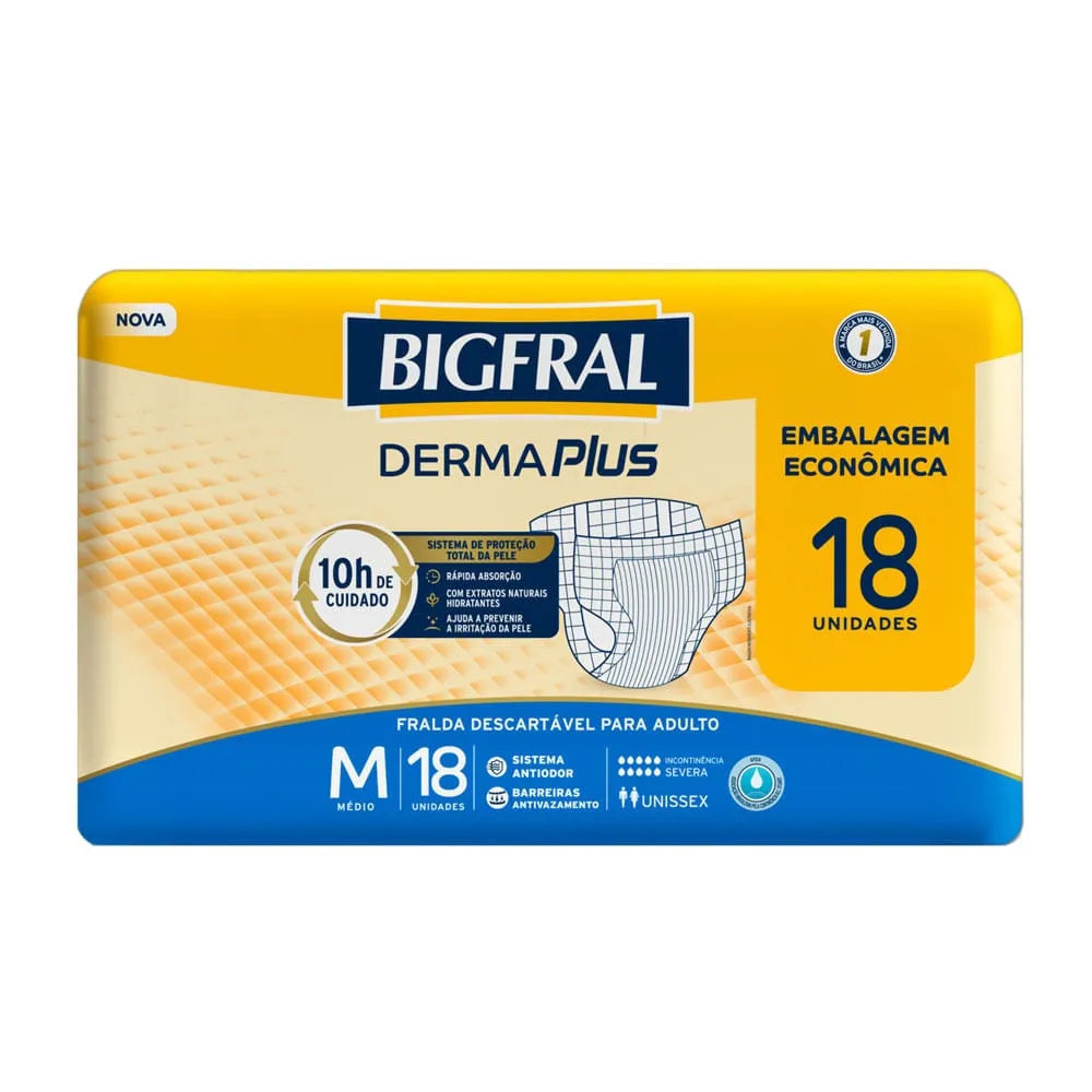Fralda Geriátrica Bigfral Derma Plus M 18 unidades