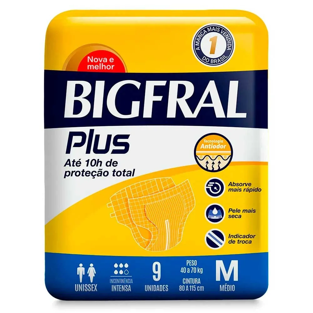 Fralda Geriátrica Bigfral Plus Normal M 9 Unidades