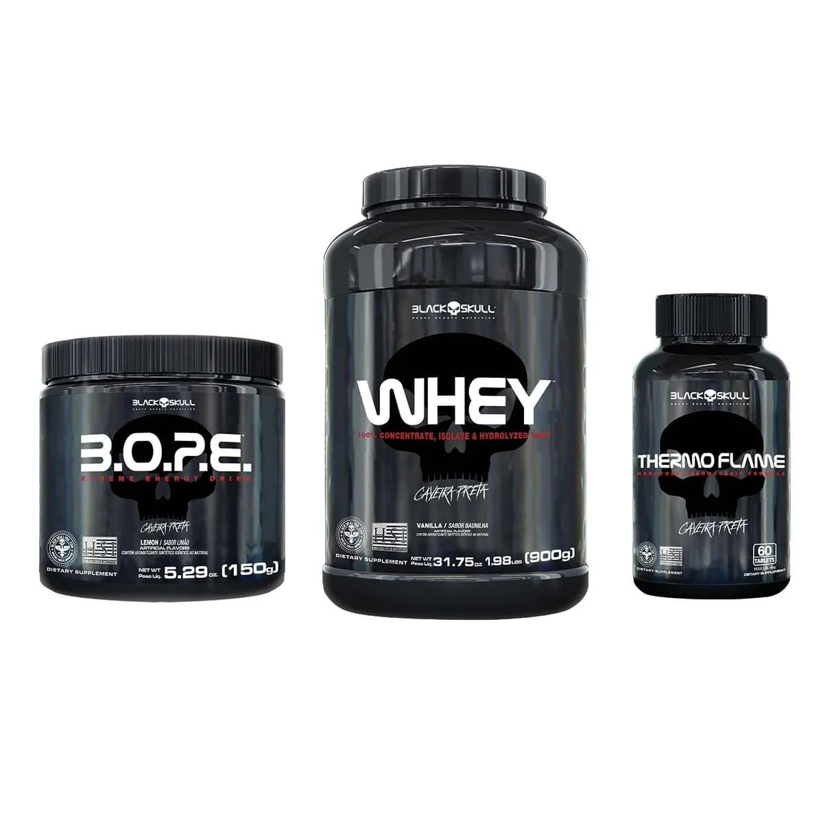 Kit Whey Chocolate 900g+Pré Treino B.O.P.E Limão 150g+Termogênico 60 Tab