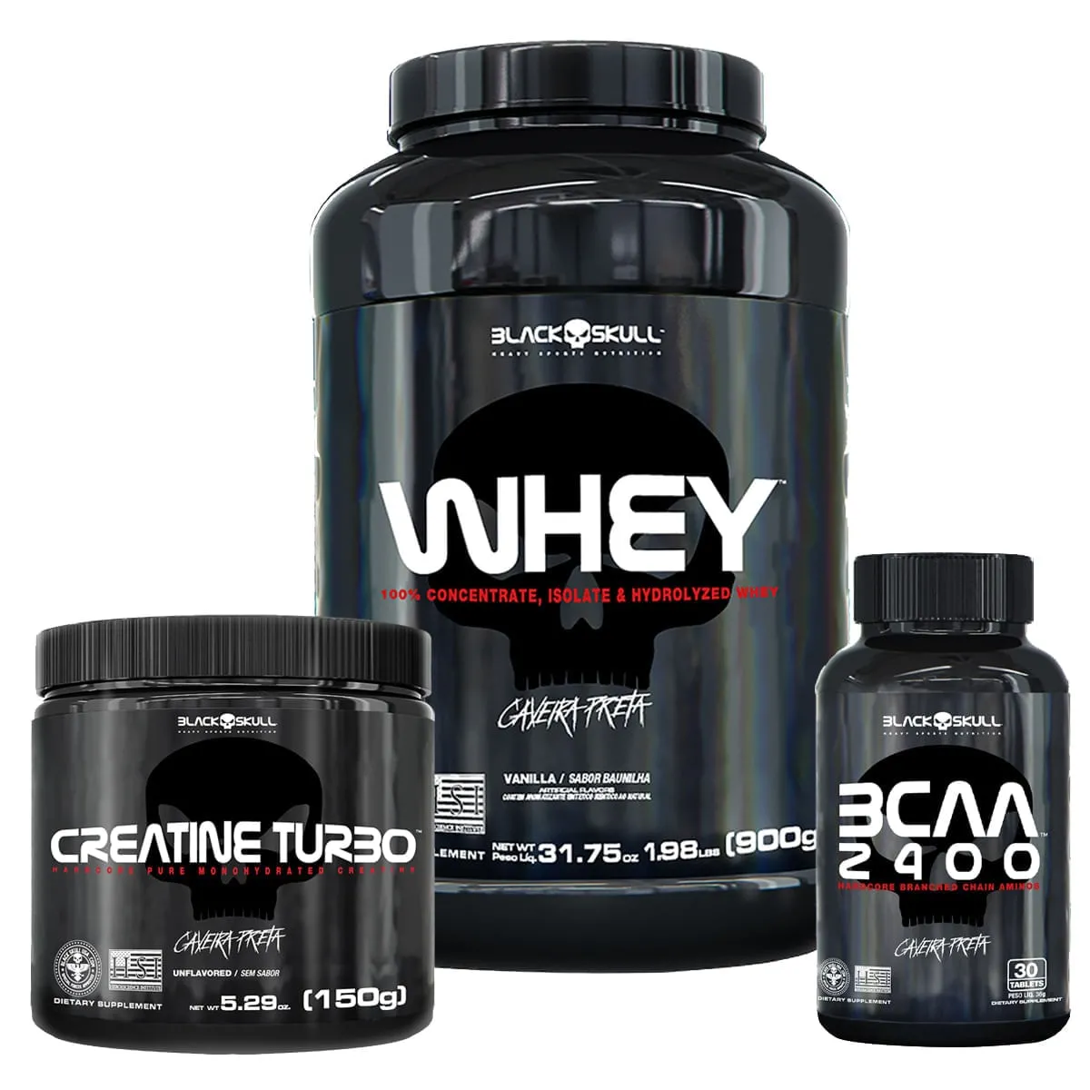 Kit Whey Baunilha 900g+BCAA 2400 30 Tab+Creatina Turbo 150g