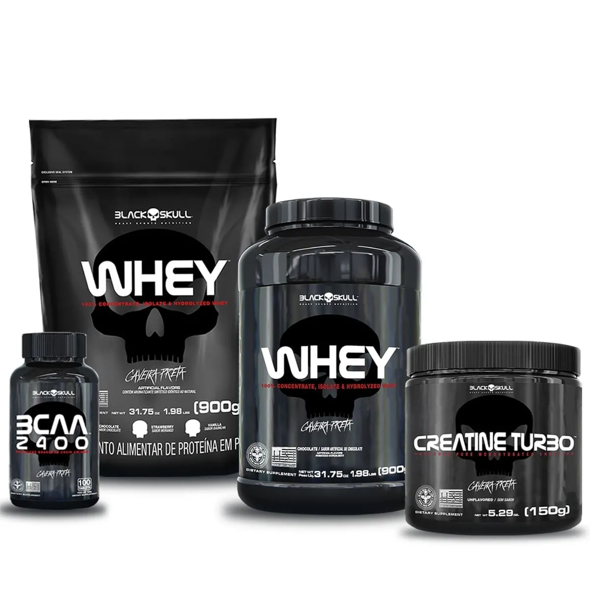 Kit Whey Baunilha 900g+Refil Chococolate 900g+BCAA 100 Tab+Creatina 150g
