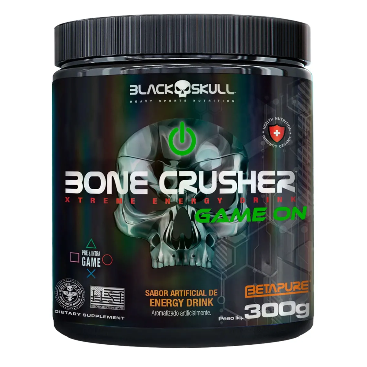Pré-Treino Bone Crusher Gameon Energy Brink Black Skull 300g