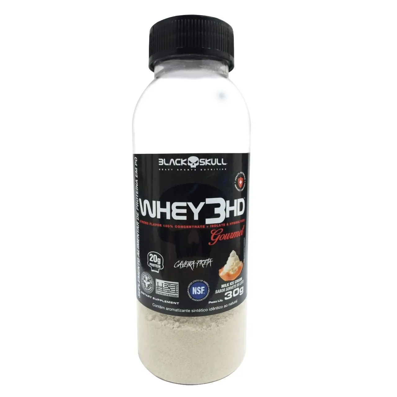 Whey Protein 3HD Gourmet Garrafinha Sorvete de Leite Black Skull 30g