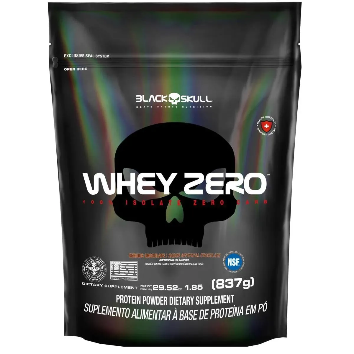 Whey Zero Protein Isolado Chocolate Refil Black Skull 837g