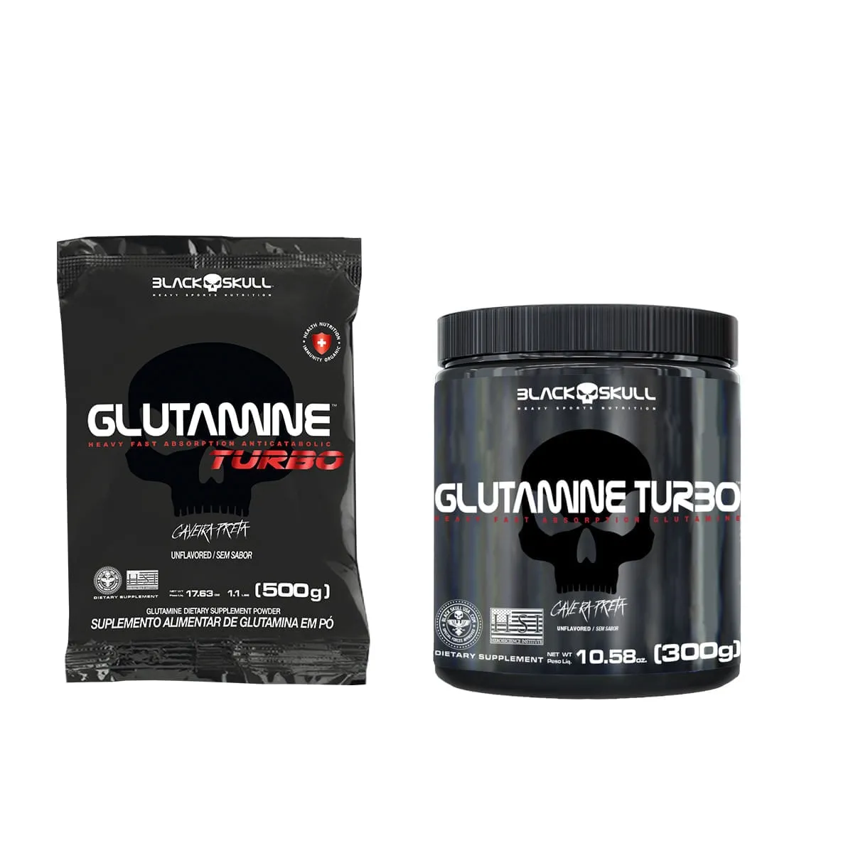 Kit Glutamine Turbo Glutamina Black Skull 300g +Refil 500g