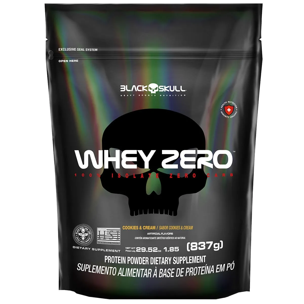Whey Zero Protein Isolado Cookies E Cream Refil Black Skull 837g