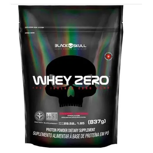 Whey Zero Protein Isolado Morango Refil Black Skull 837g