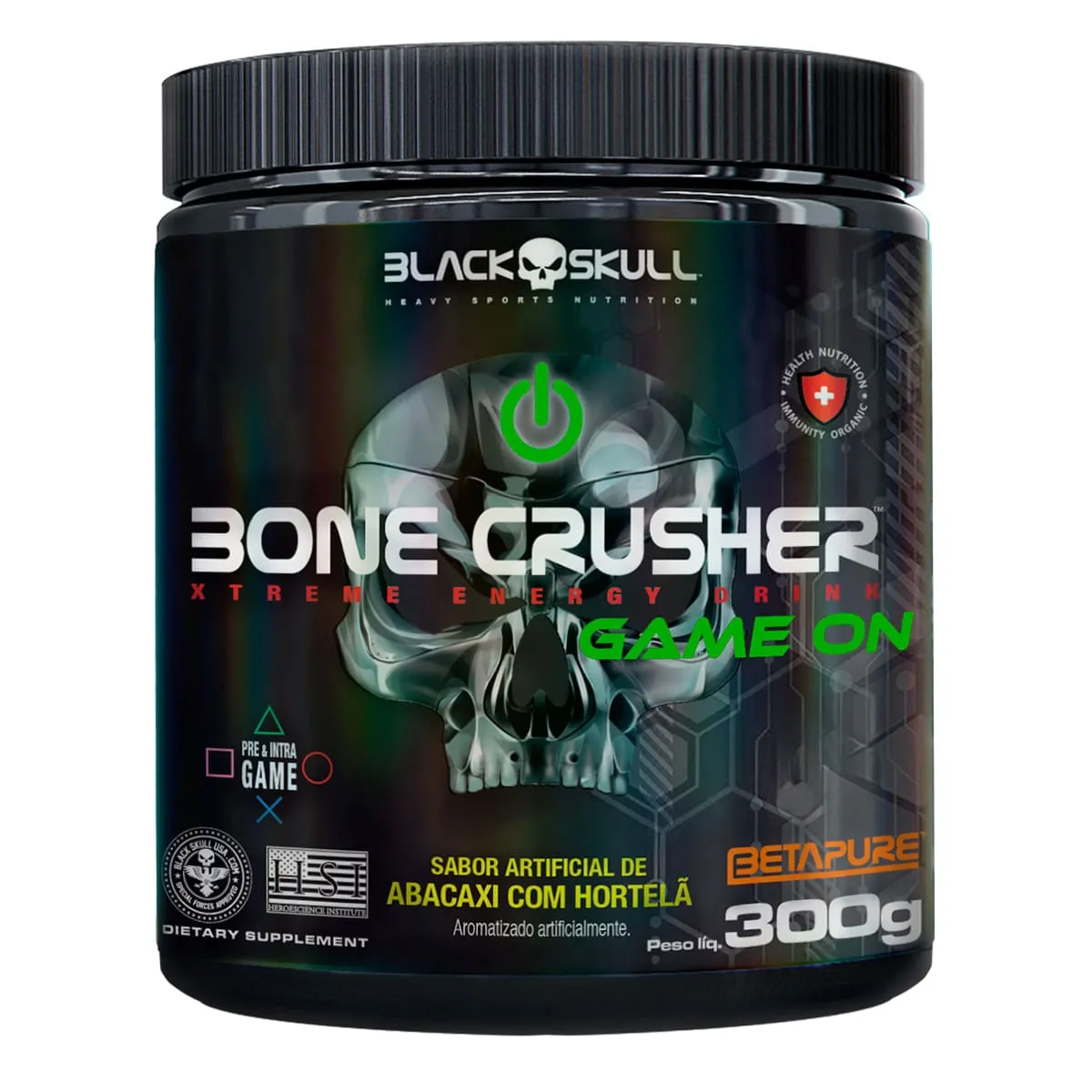 Pré-Treino Bone Crusher Gameon Abacaxi Black Skull 300g