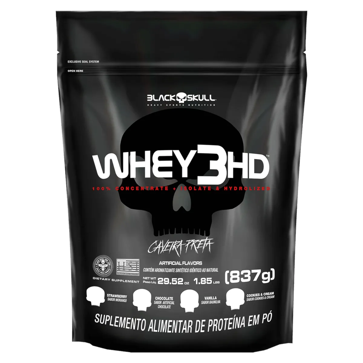 Whey Protein 3HD Refil Chocolate Black Skull 837g