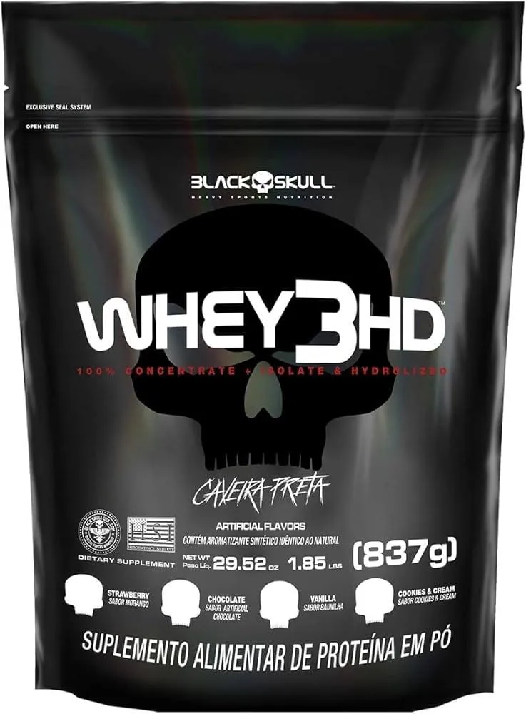 Whey Protein 3HD Refil Baunilha Black Skull 837g