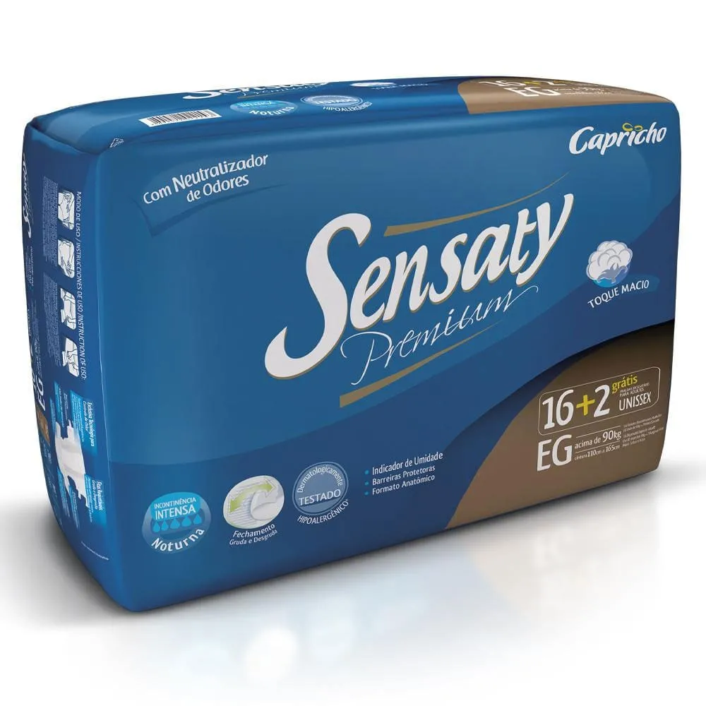 Fralda Geriátrica Sensaty Premium EG Leve 18 Pague 16 Unidades
