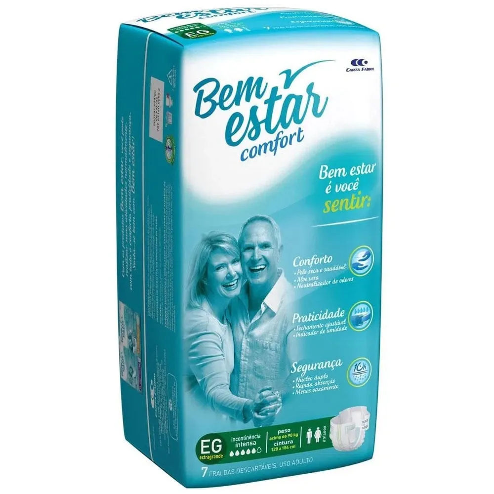 Fralda Geriátrica Adulto Bem Estar Confort Plus EG c/7 Unids