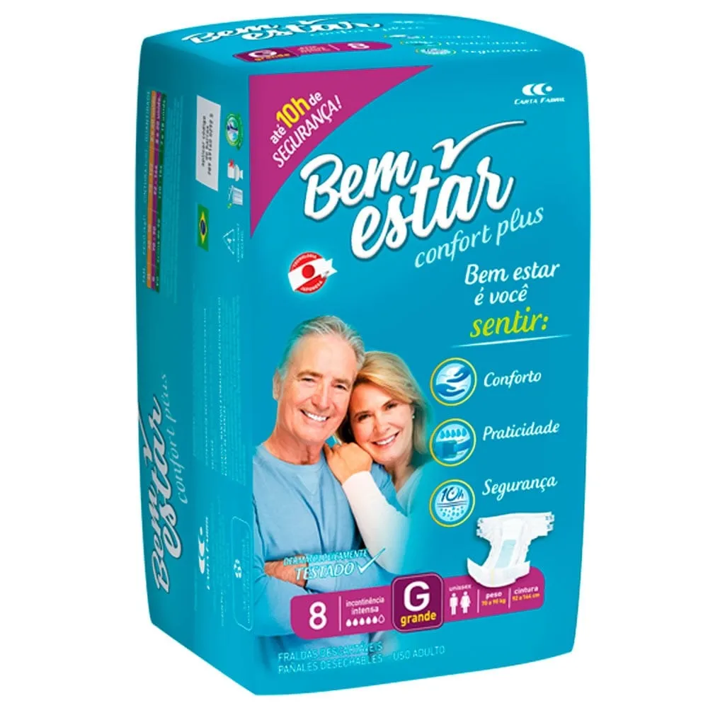Fralda Geriátrica Adulto Bem Estar Confort Plus G c/8 Unids