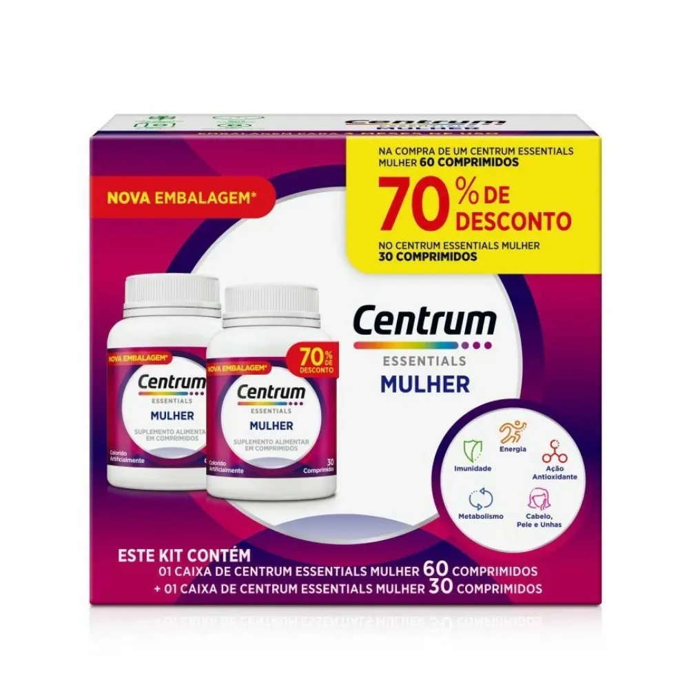 Kit Centrum Essentials Mulher 60 + 30 Comprimidos
