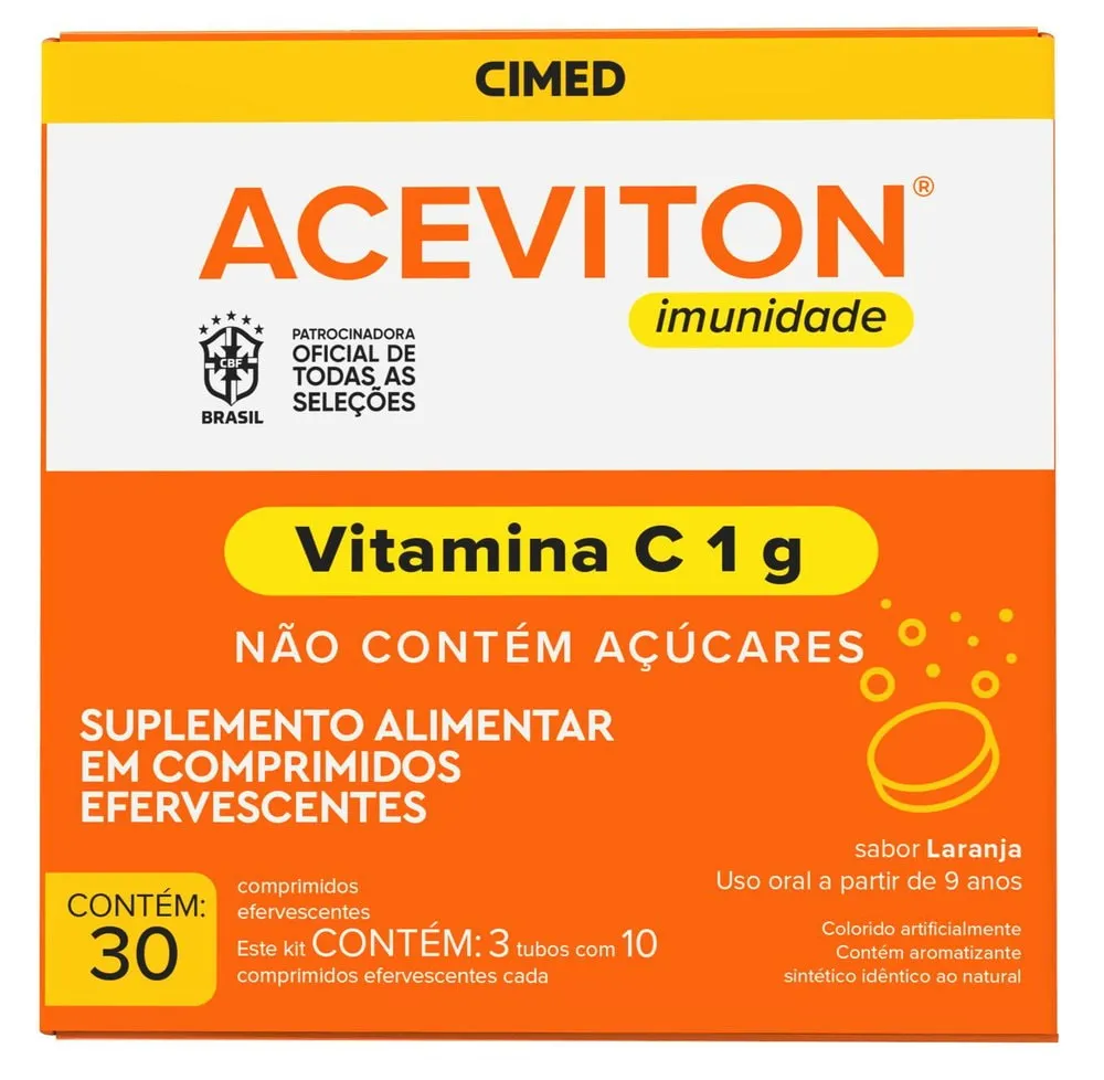 Aceviton Efervescente Laranja 1g 30 Comprimidos