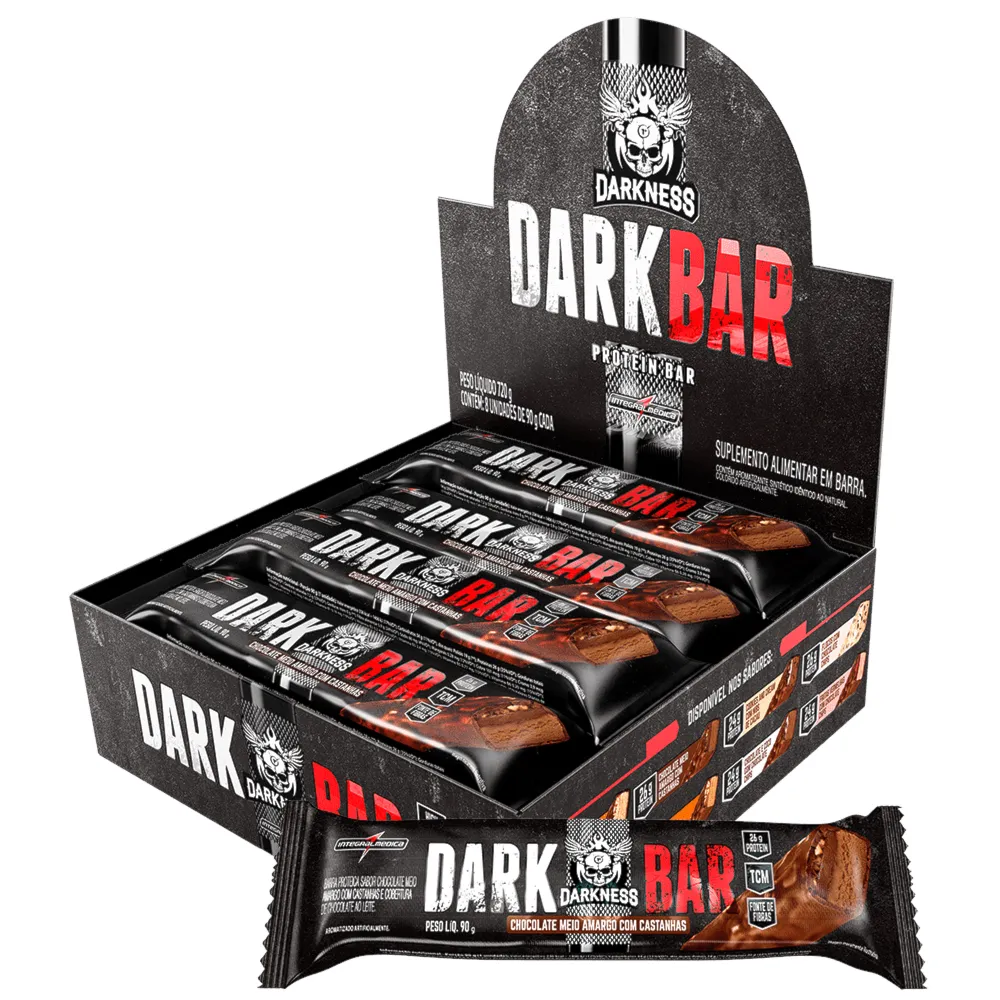 Barra de Proteína Dark Bar Chocolate Amargo com Castanhas Darkness 8x90g