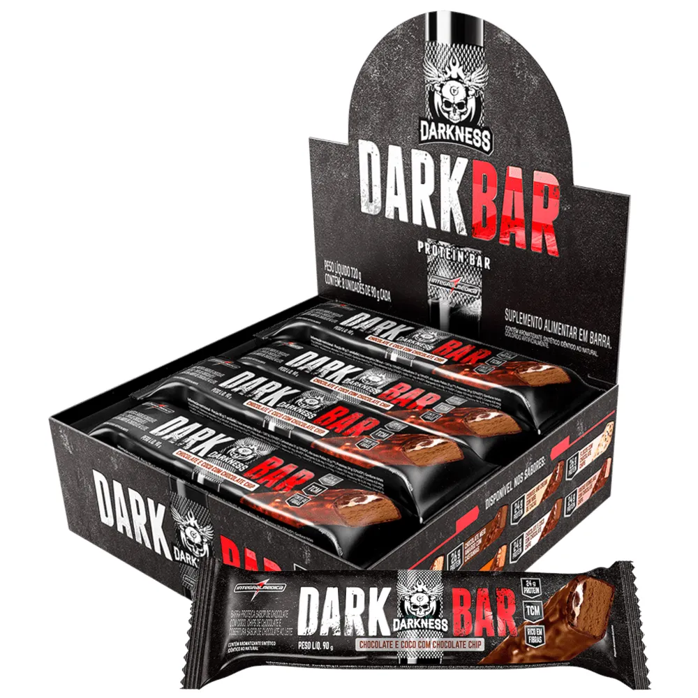 Barra de Proteína Dark Bar Chocolate ao Leite com Chocolate Chips Darkness 8x90g