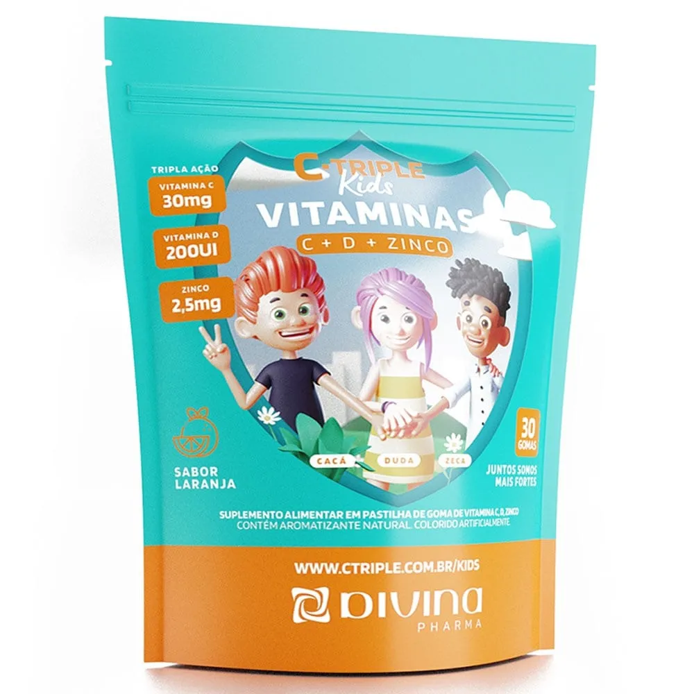 C-Triple Kids Vitamina C Sabor Laranja 30 Gomas Mastigáveis
