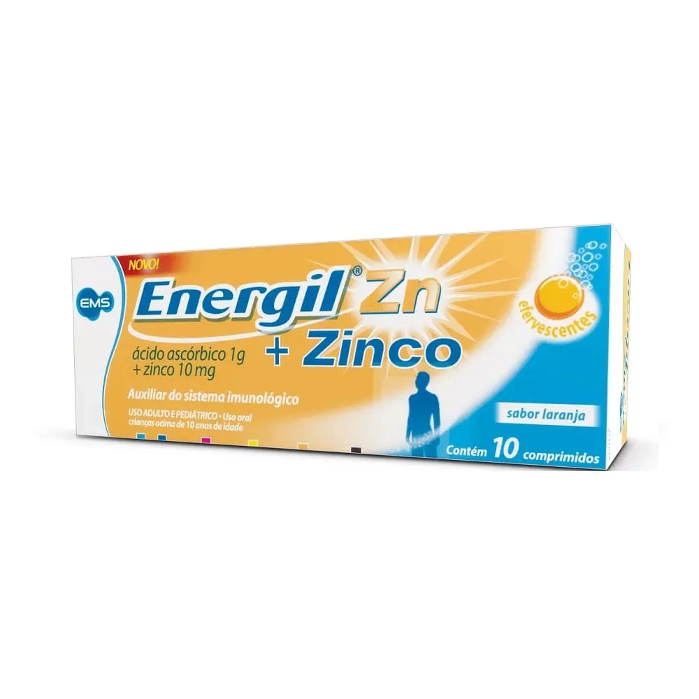 Energil ZN Zinco Efervescente Sabor Laranja 1g 10 Comprimidos