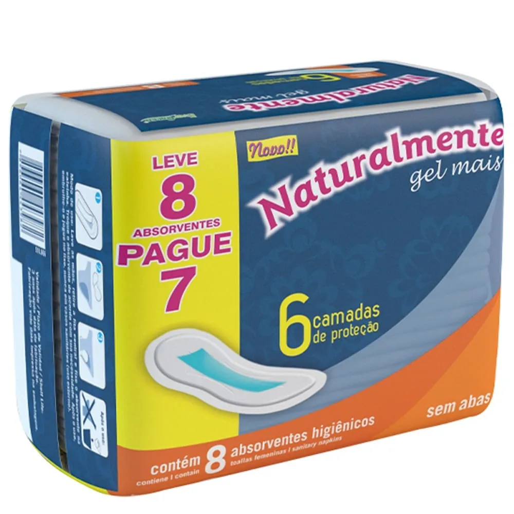 Absorvente Naturalmente Gel sem Abas Leve 8 Pague 7
