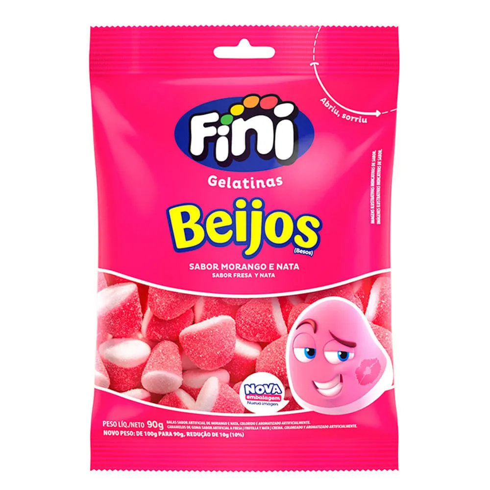 Bala Fini Gelatinas Beijos Morango 90g