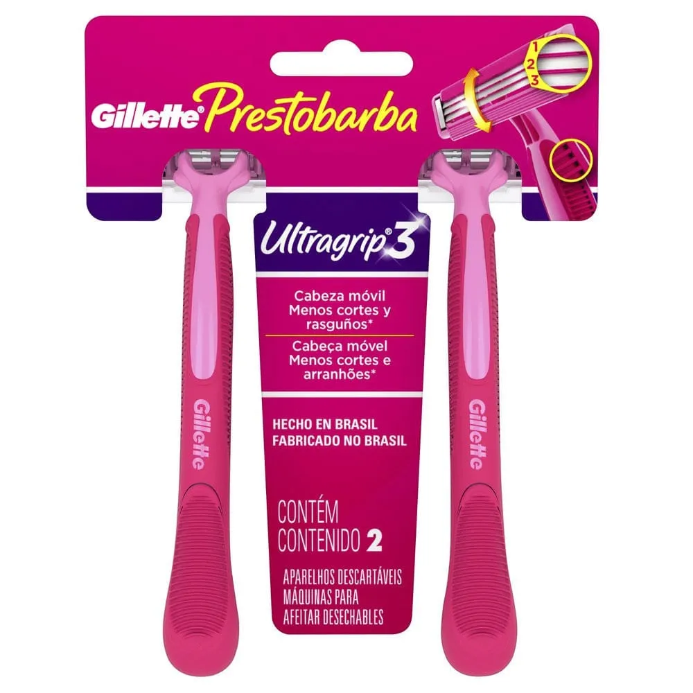Aparelho de Depilar Gillette Prestobarba Ultragrip 3 Fem 2 unidades