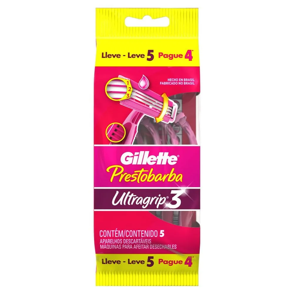 Aparelho de Depilar Gillette Prestobarba Ultragrip 3 Fem 5 unidades