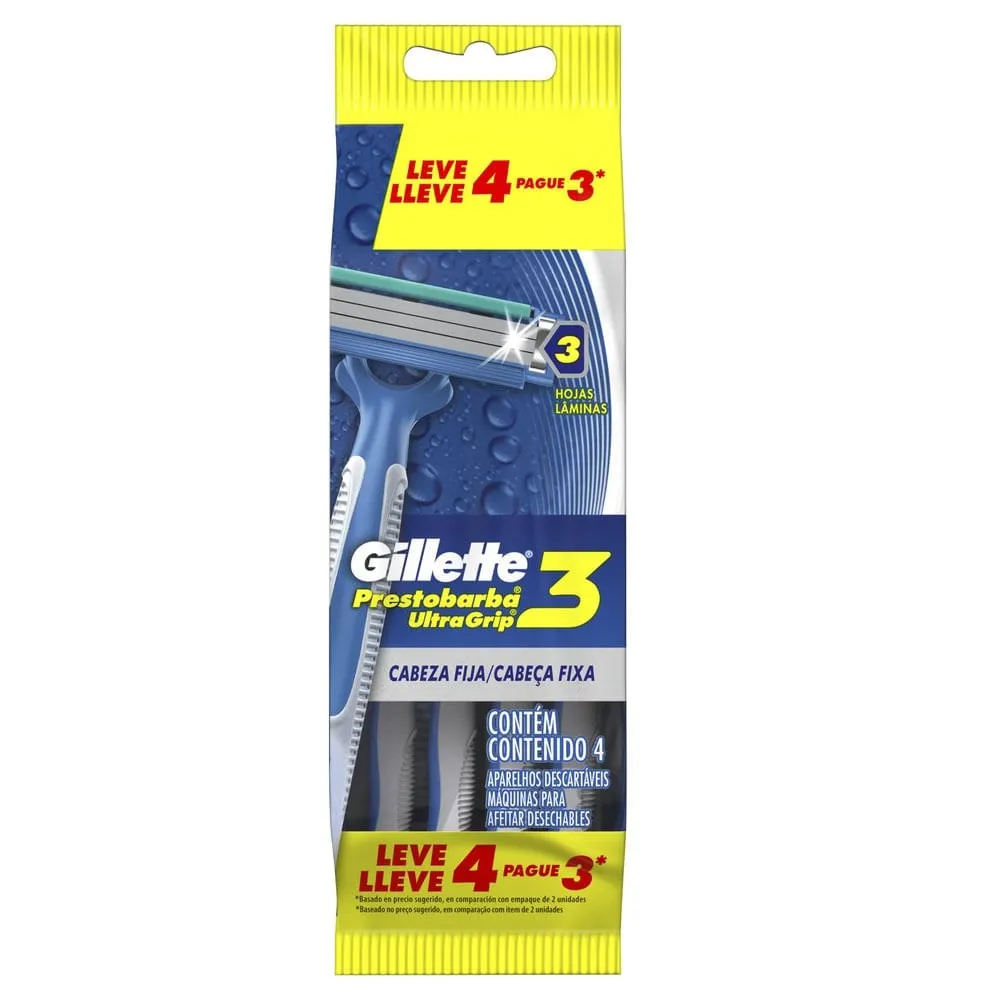 Aparelho de Barbear Gillette Prestobarba Ultragrip 3 4 unidades