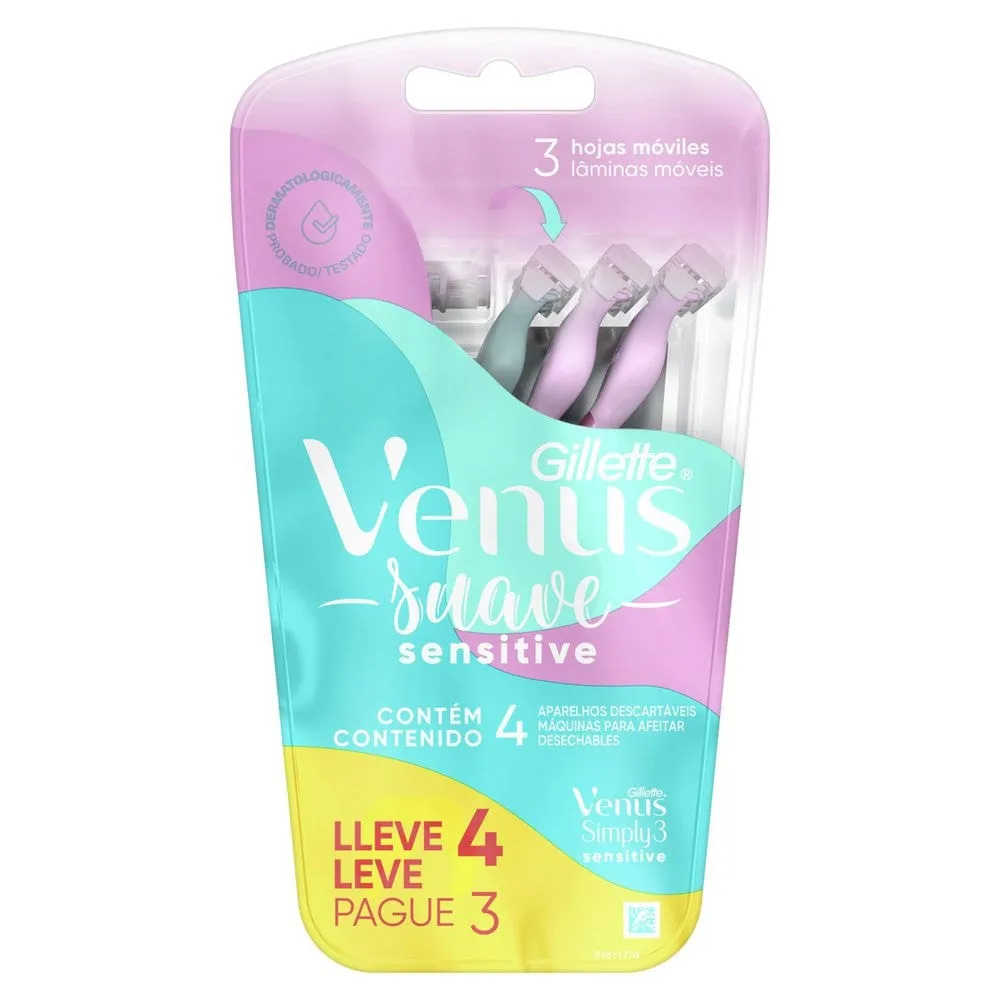 Aparelho de Depilar Gillette Venus Suave Sensitive 4 unidades