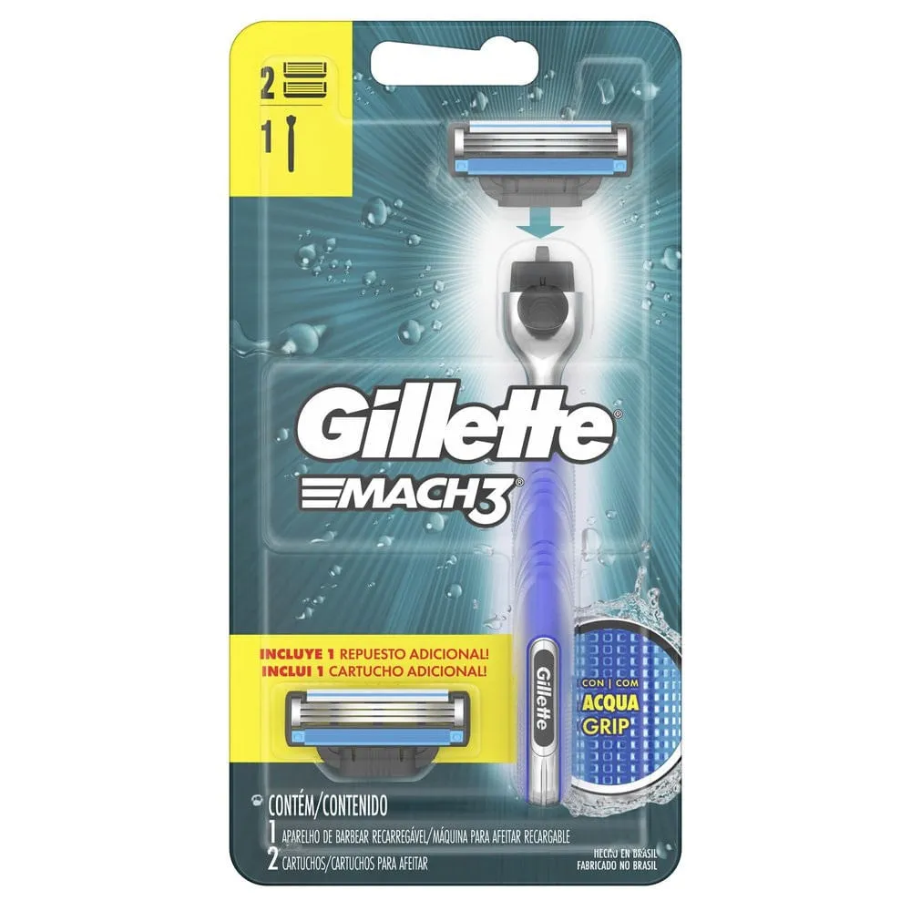 Aparelho de Barbear Gillette Mach3 Acqua-Grip 2 Cargas