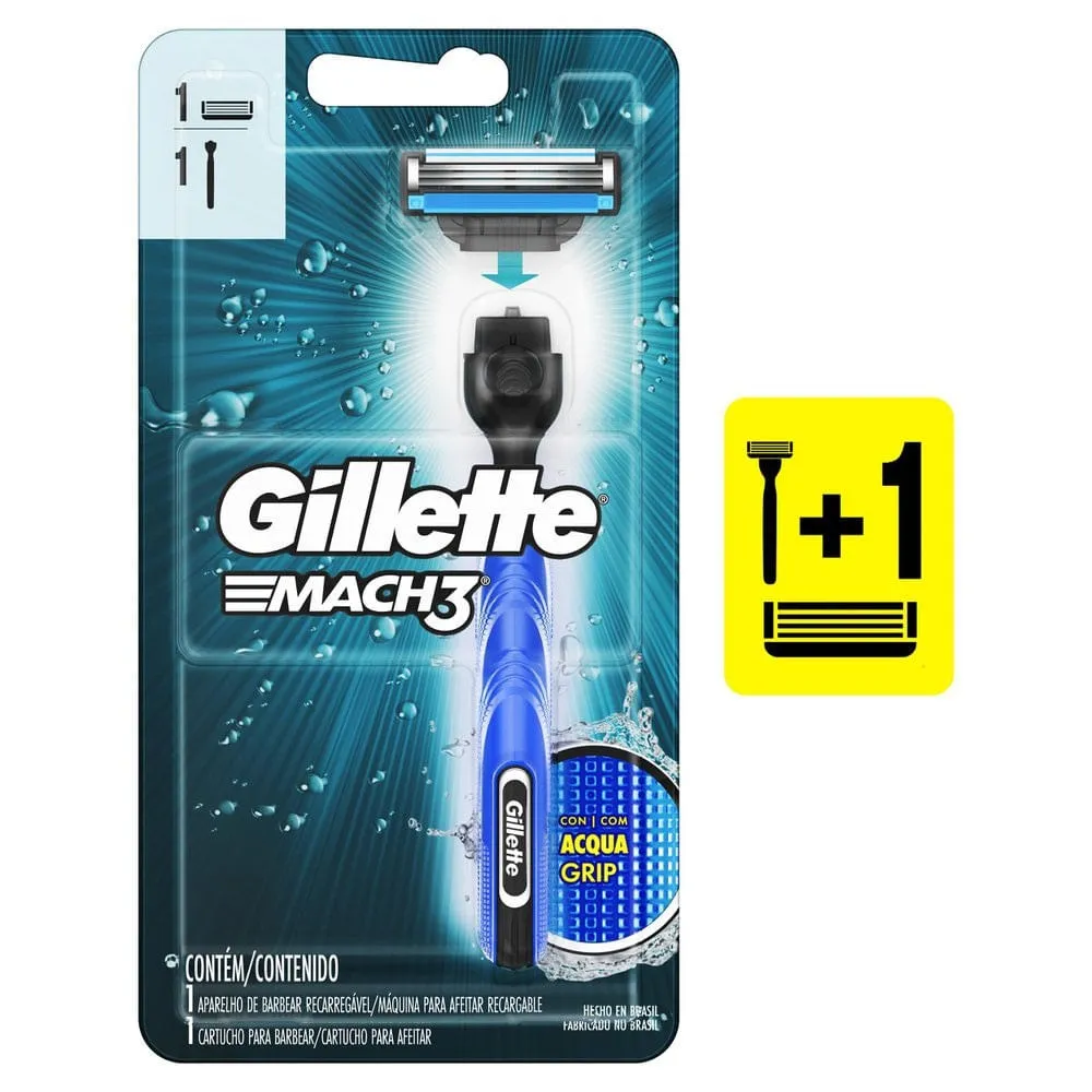Aparelho de Barbear Gillette Mach3 Acqua-Grip 1 Carga