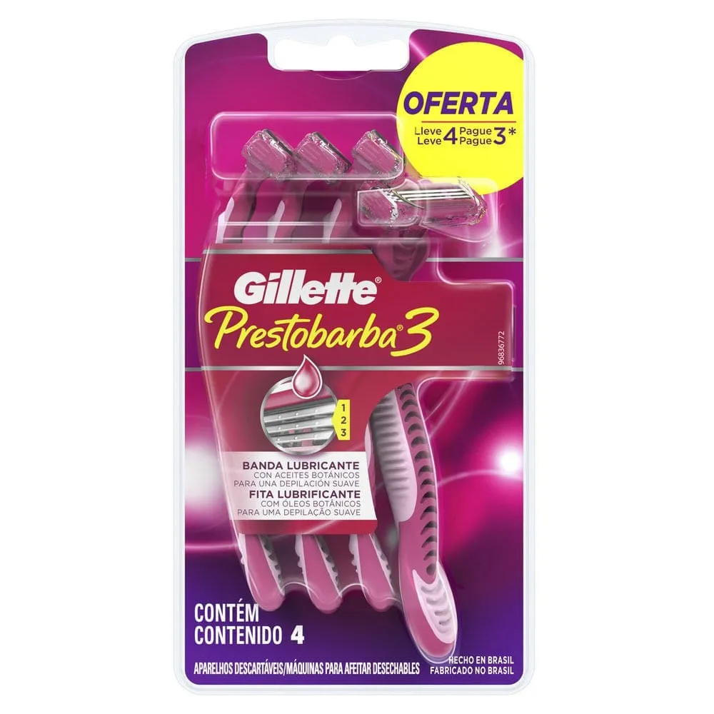 Aparelho de Depilar Gillette Prestobarba 3 Feminino 4 unidades