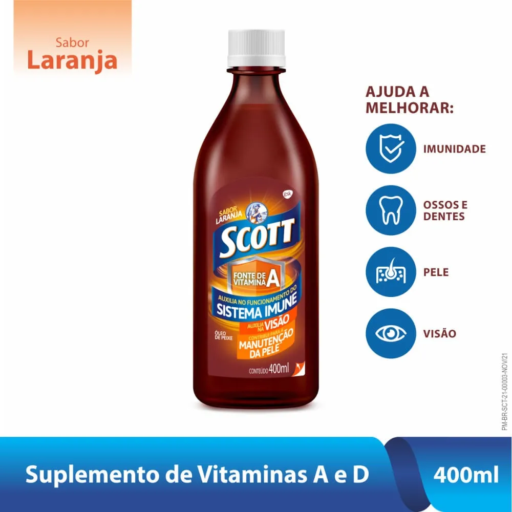 Emulsão Scott Óleo de Fígado de Bacalhau Sabor Laranja 400ml