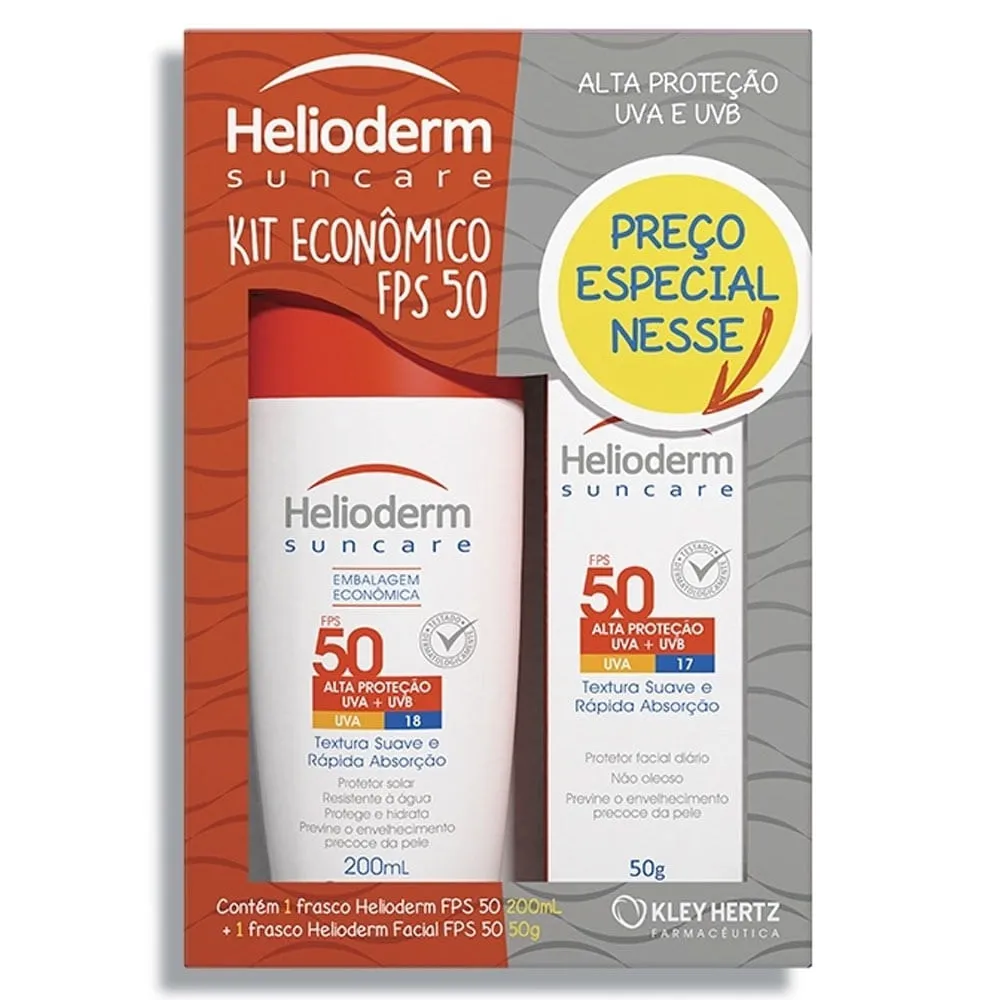 Kit Protetor Solar Helioderm Suncare FPS50 200ml +Facial 50g
