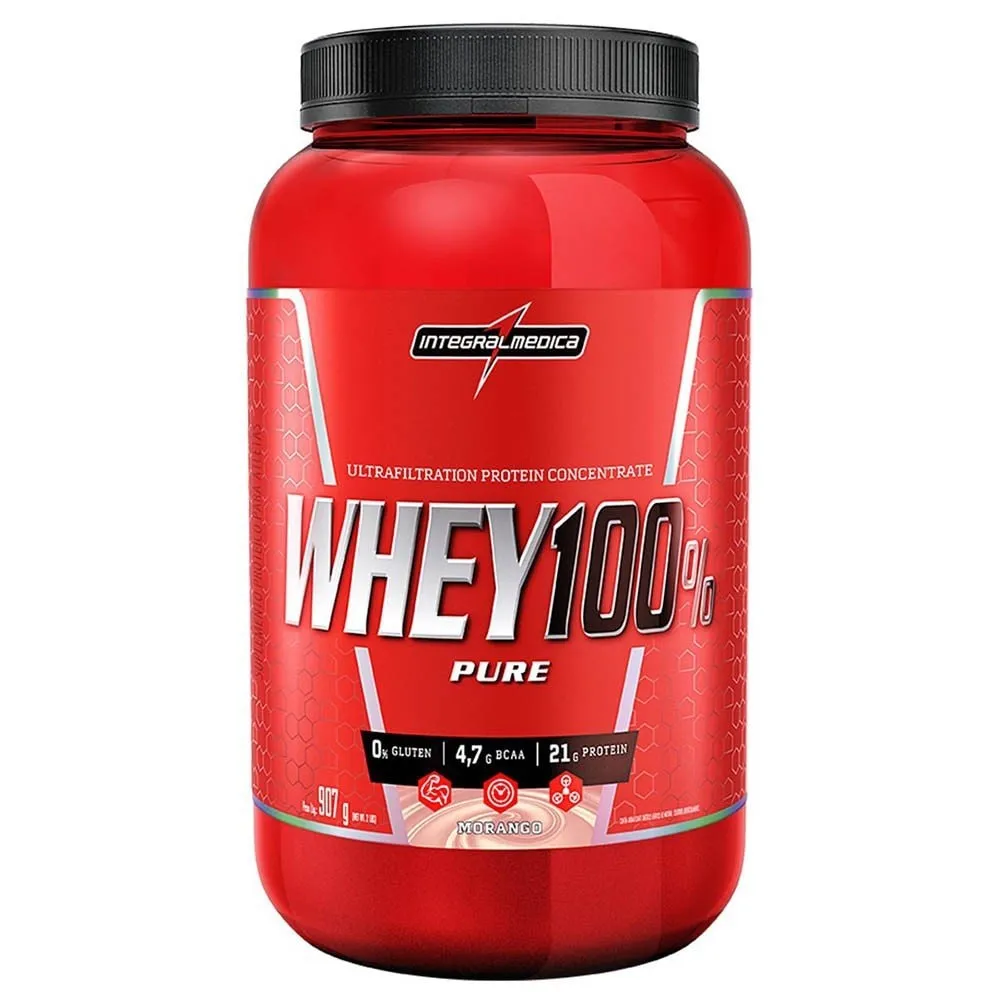 Whey Protein 100% Pure Morango Integral Médica 900g