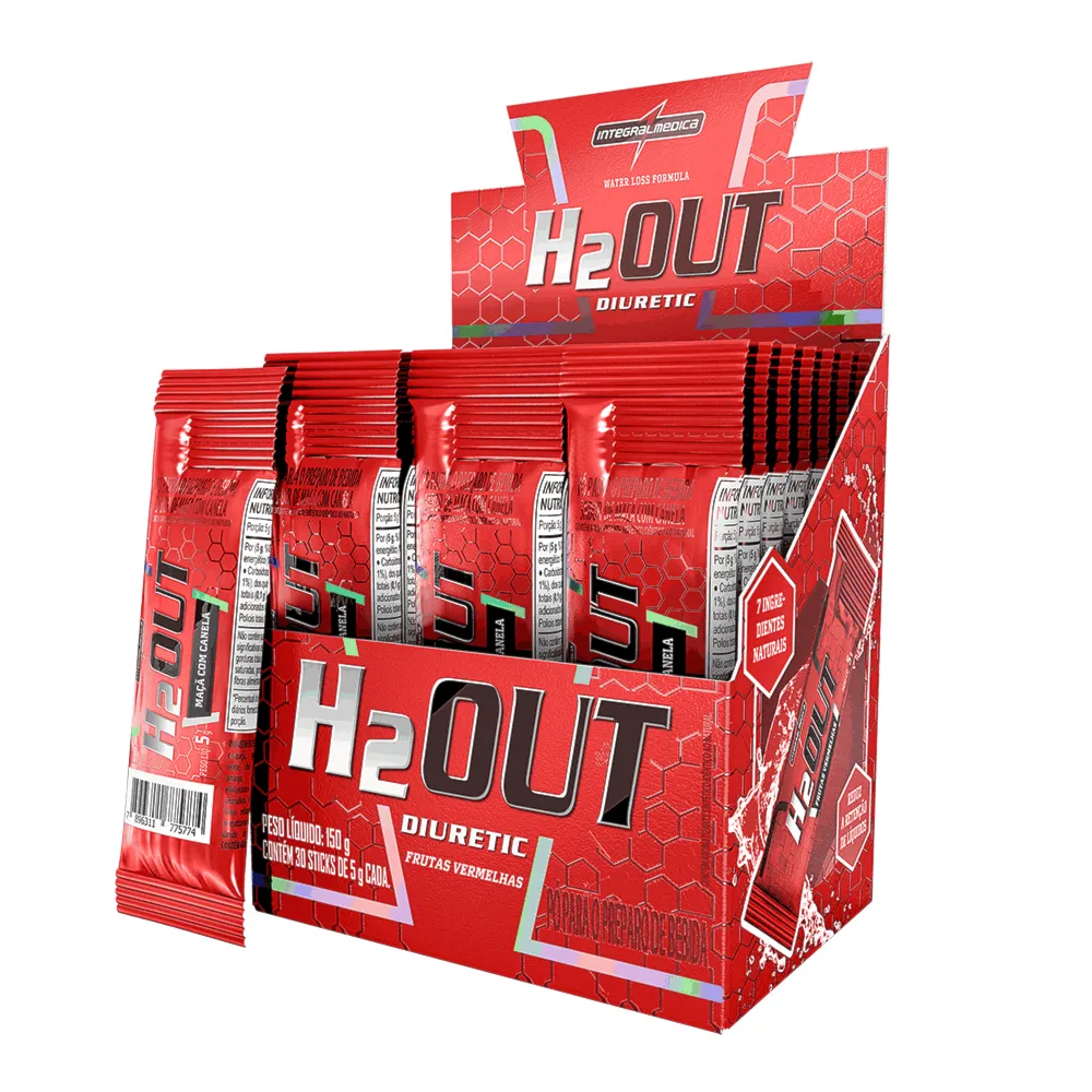 H2OUT Diuretic Frutas Vermelhas Integralmedica 30 Sticks de 5g Cada