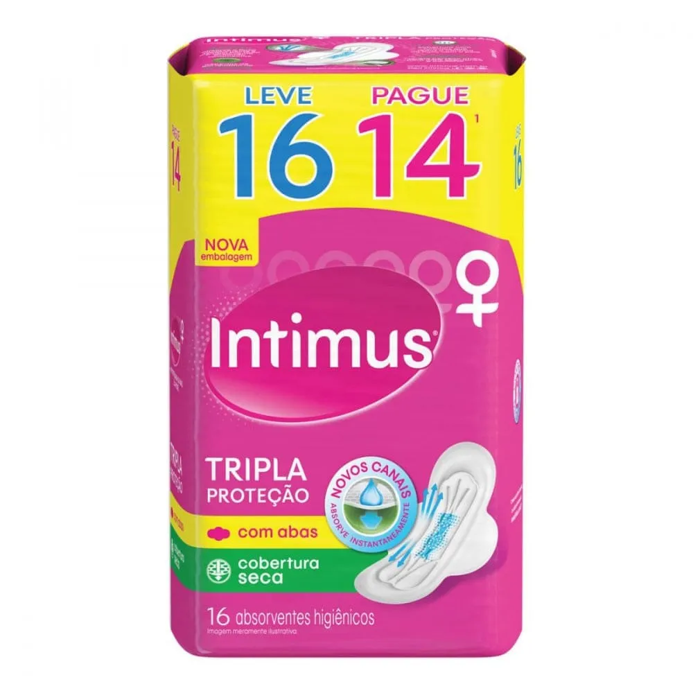 Absorvente Intimus Gel Tripla Proteção Cobert Seca Abas 16un