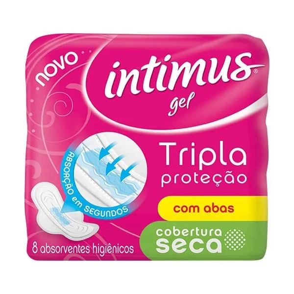 Absorvente Intimus Gel Tripla Proteção Cobert Seca Abas 8un
